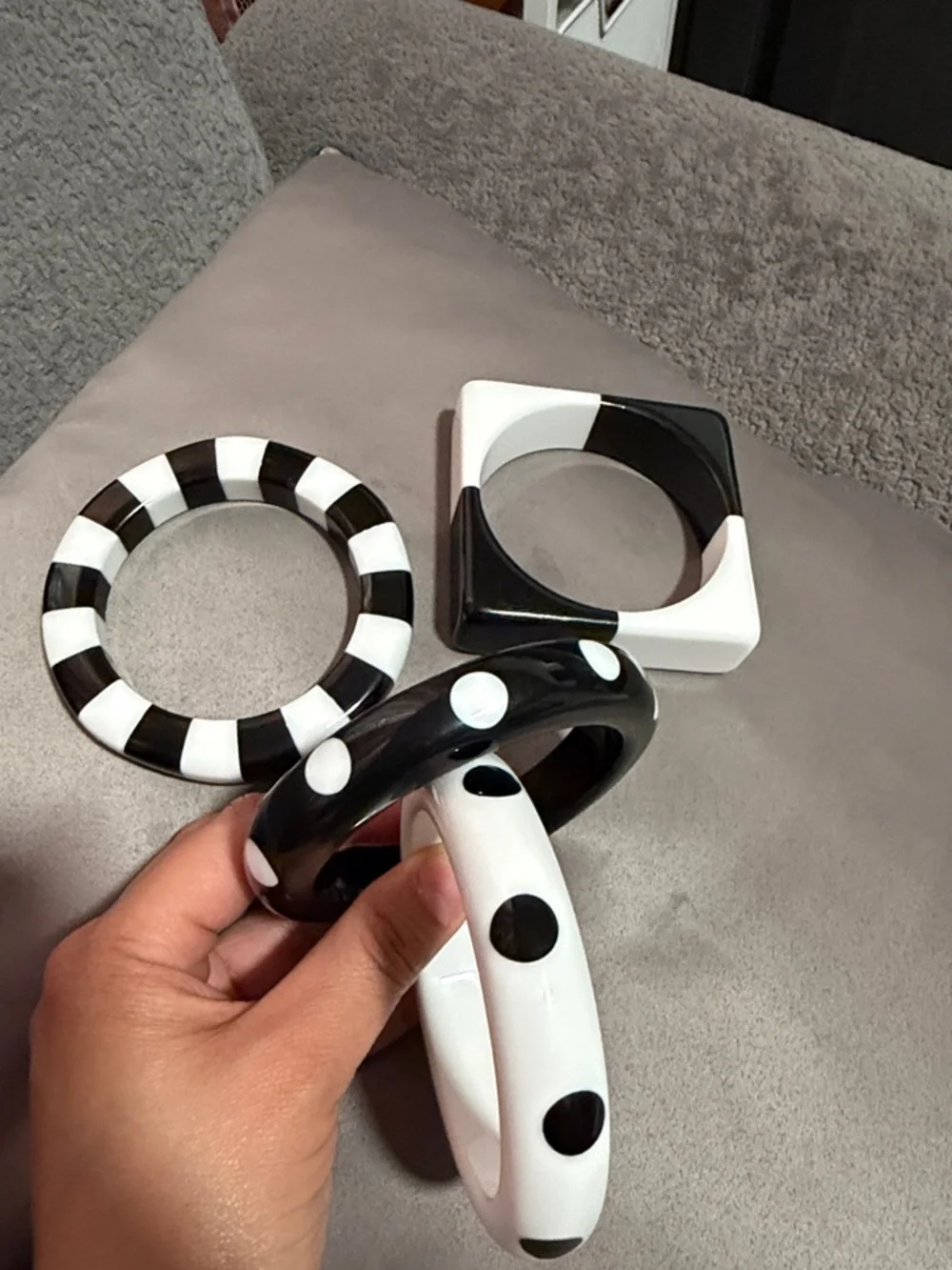 Monochrome Black & White Wristband Set - Fashion Clip & Bangles